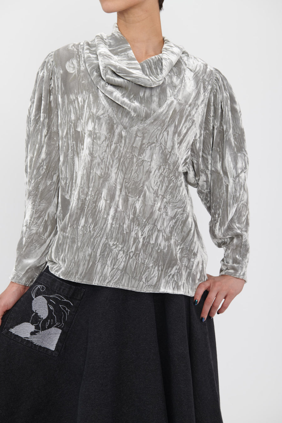 Adorne Top in Silver Crushed Velvet