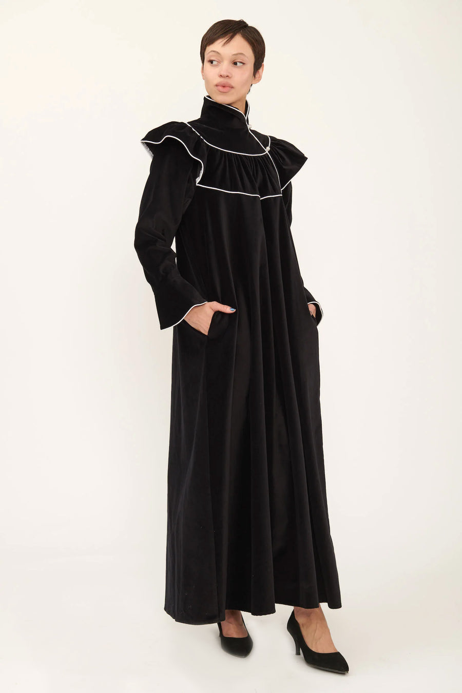 Long Racquel Dress in Black Velveteen