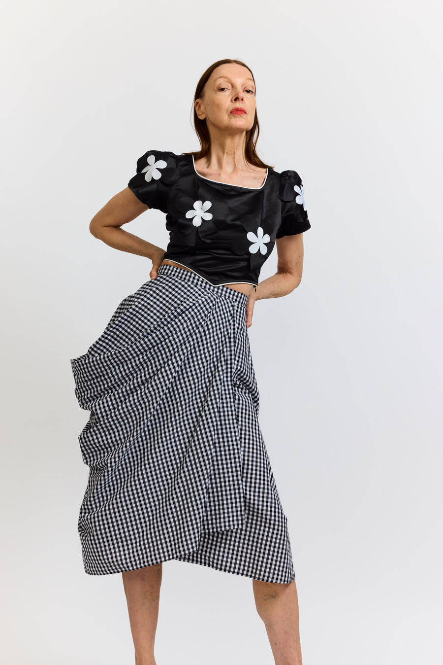 BATSHEVA - Vivienne Skirt in Black and White Gingham Cotton