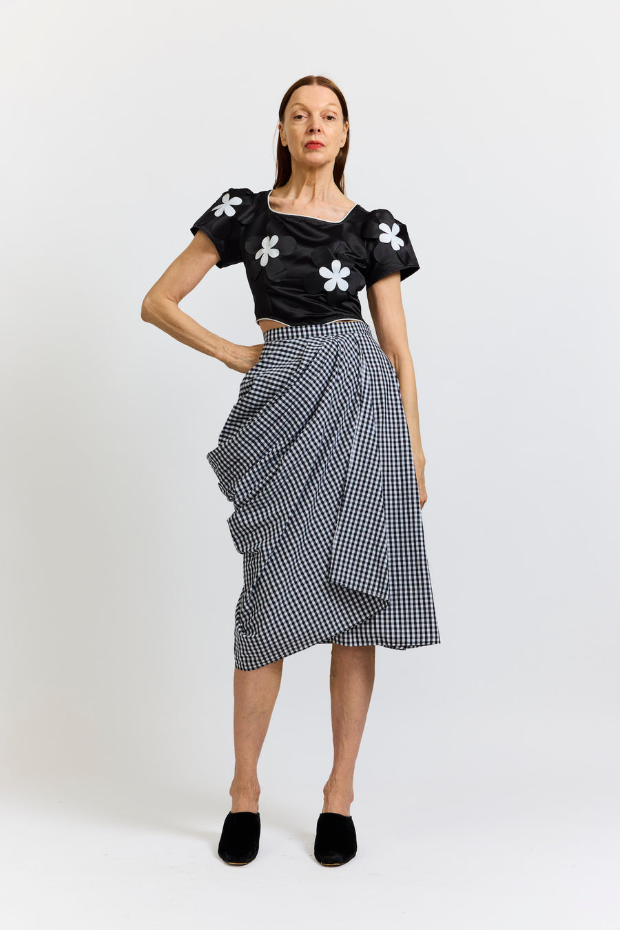 BATSHEVA - Vivienne Skirt in Black and White Gingham Cotton