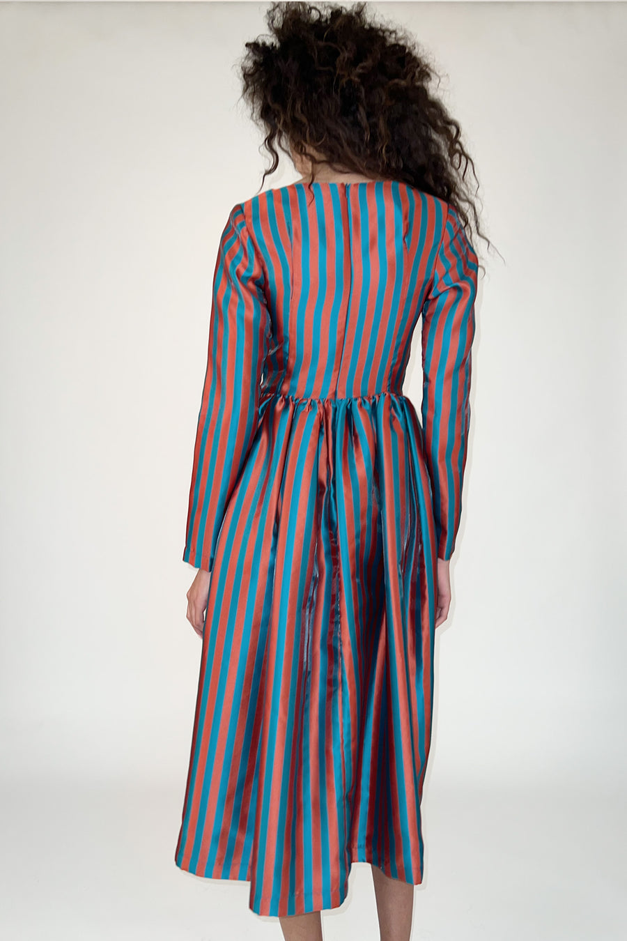 Sample Sale Vivienne Dress in Green and Orange Stripe