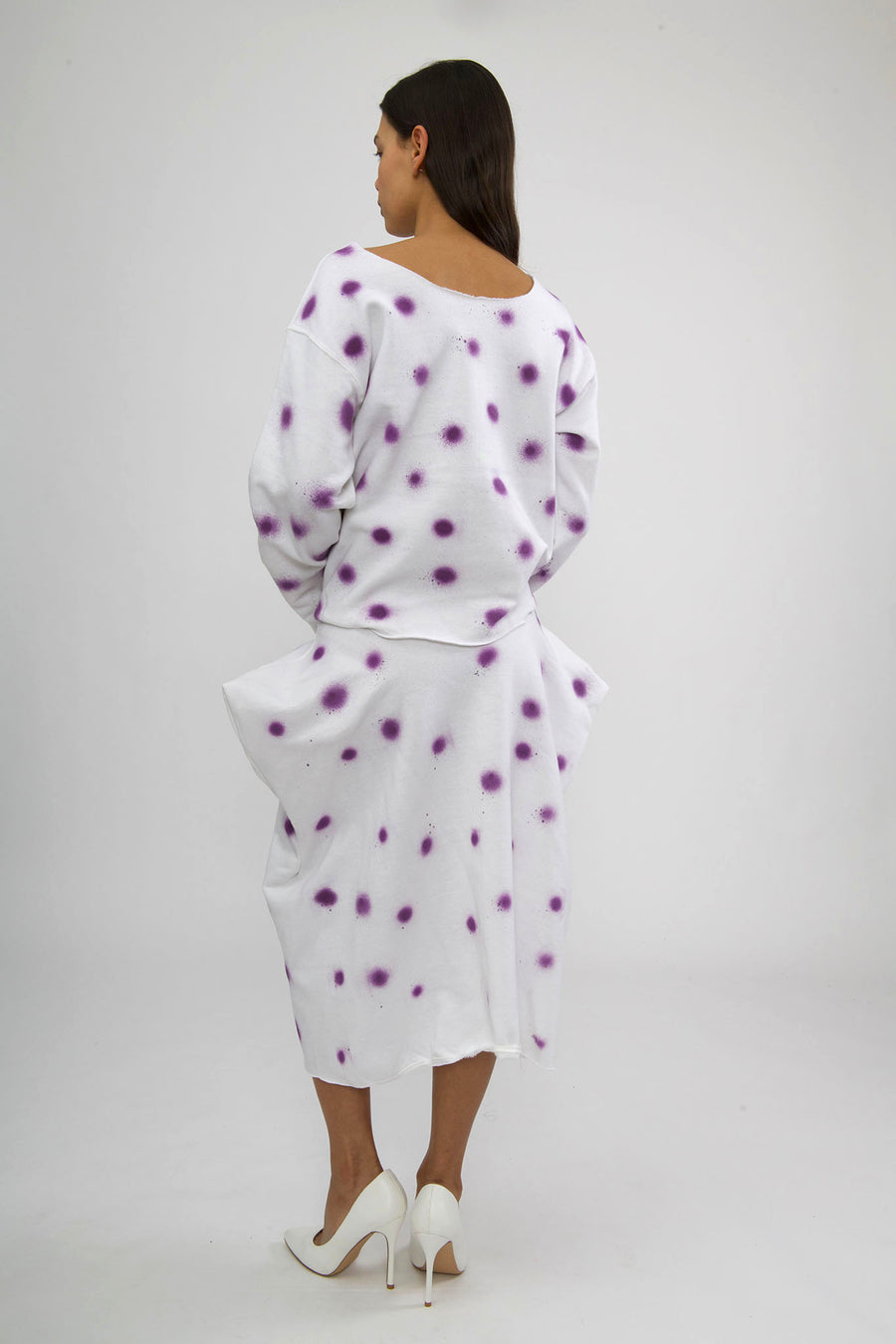 BATSHEVA - White Dress with Purple Polka Dots
