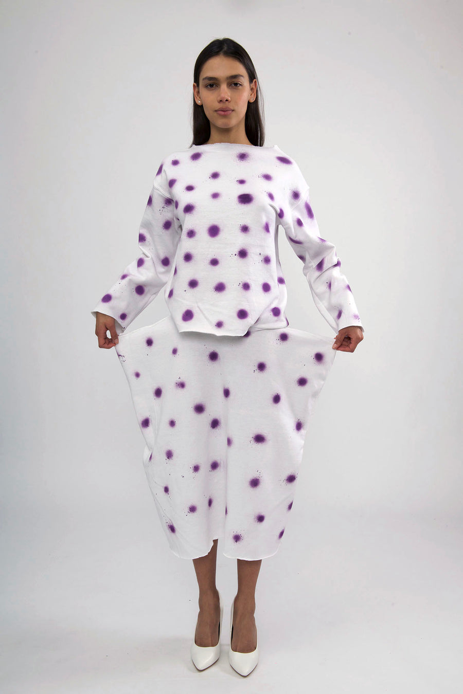 BATSHEVA - White Dress with Purple Polka Dots