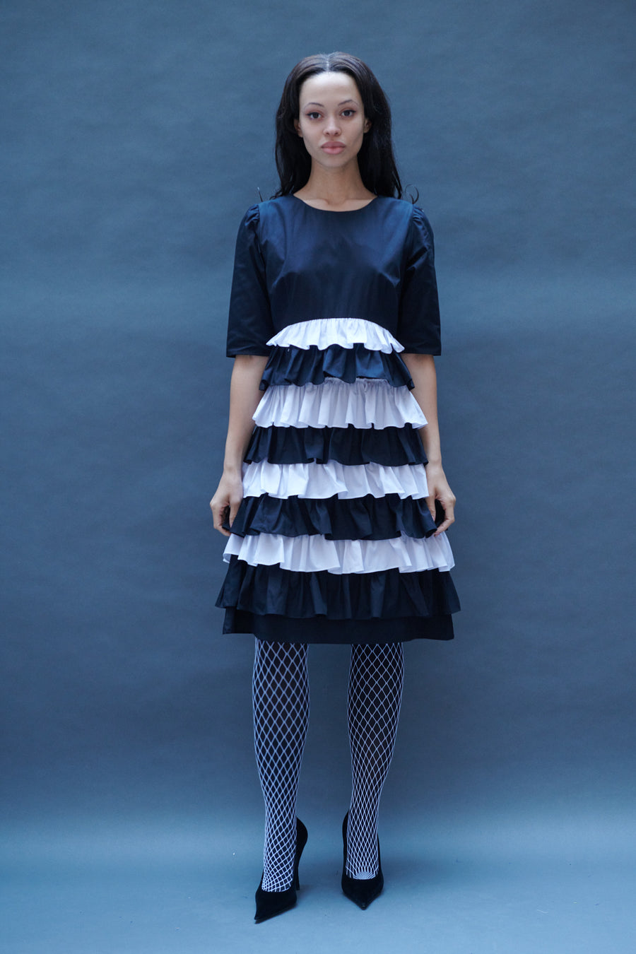 Therese Dress in Black and White Poplin