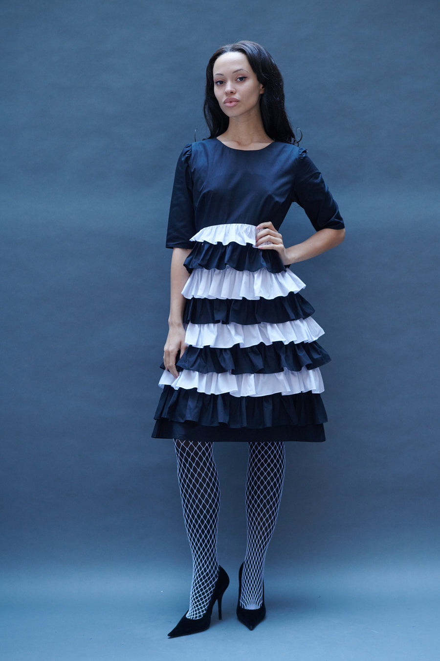 Therese Dress in Black and White Poplin