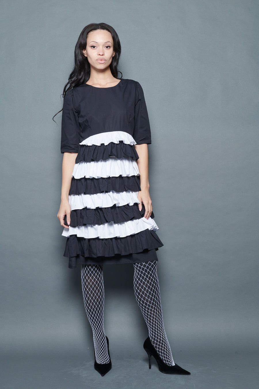 Therese Dress in Black and White Poplin