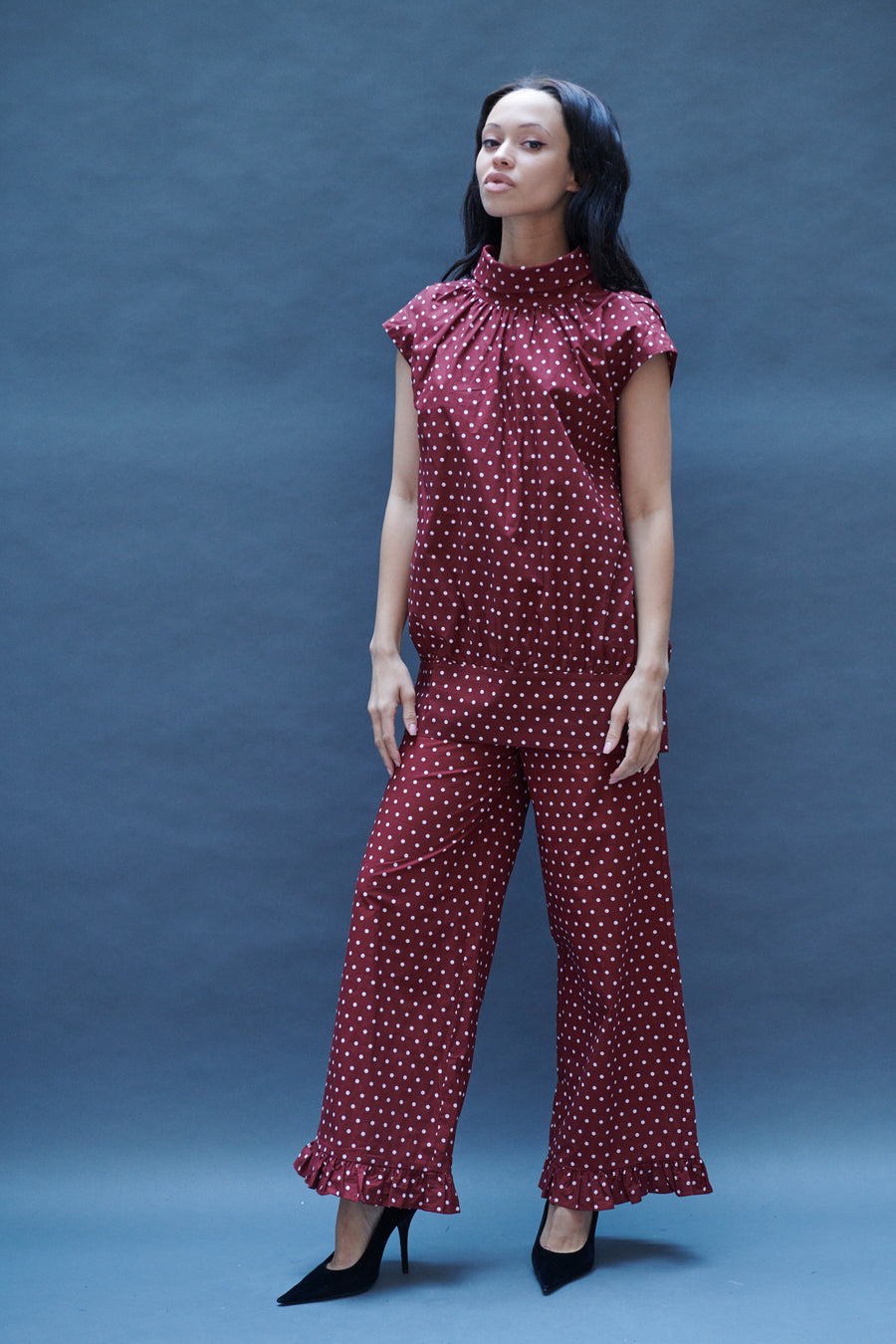 Maya Blouse in Maroon Dots