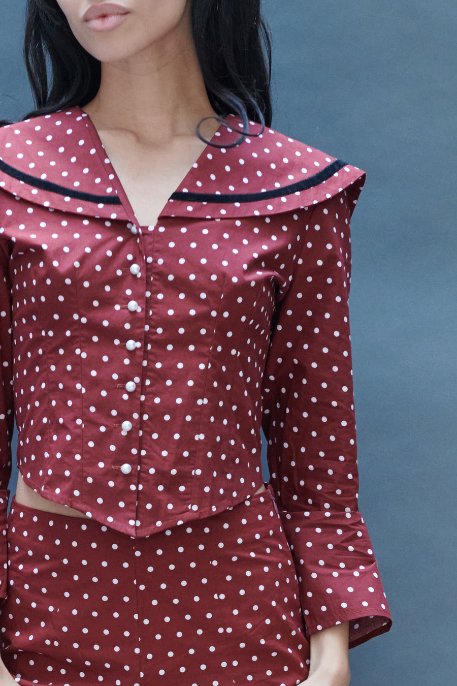 Skipper Blouse in Maroon Dots