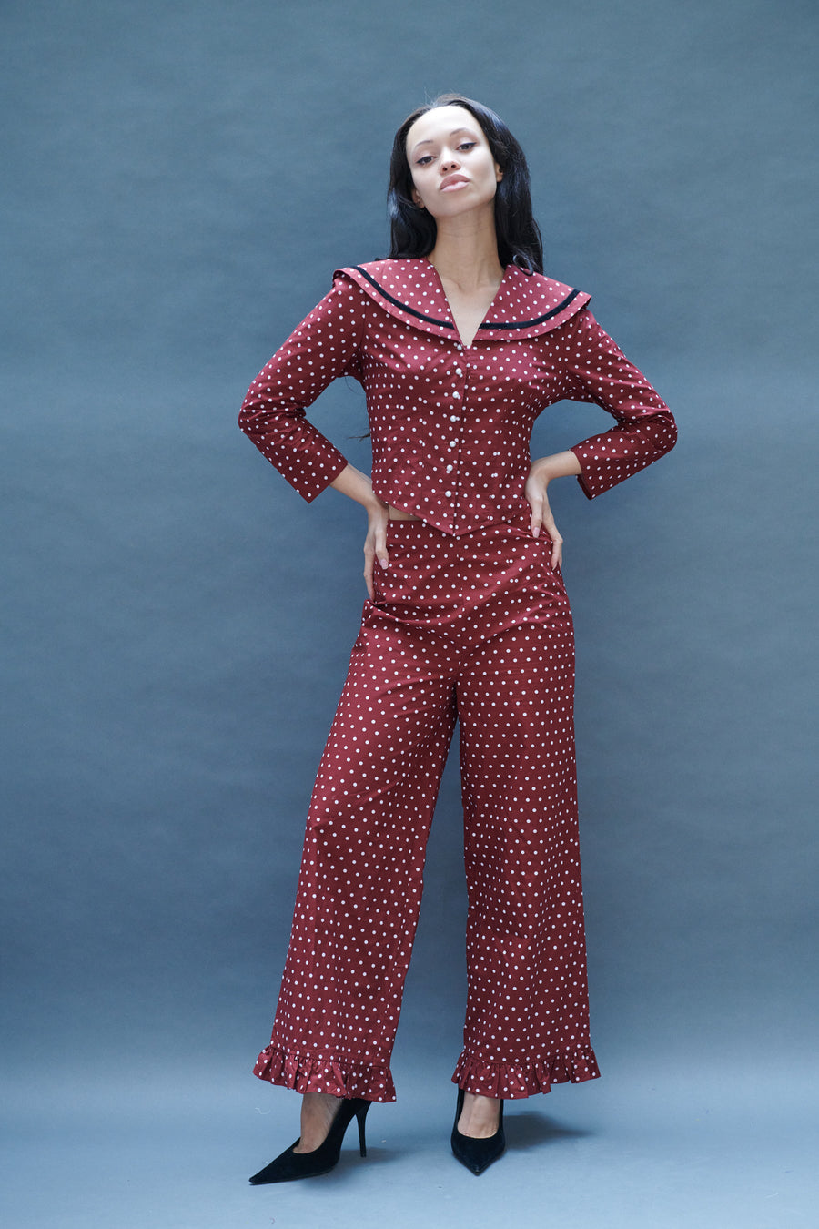 Skipper Blouse in Maroon Dots