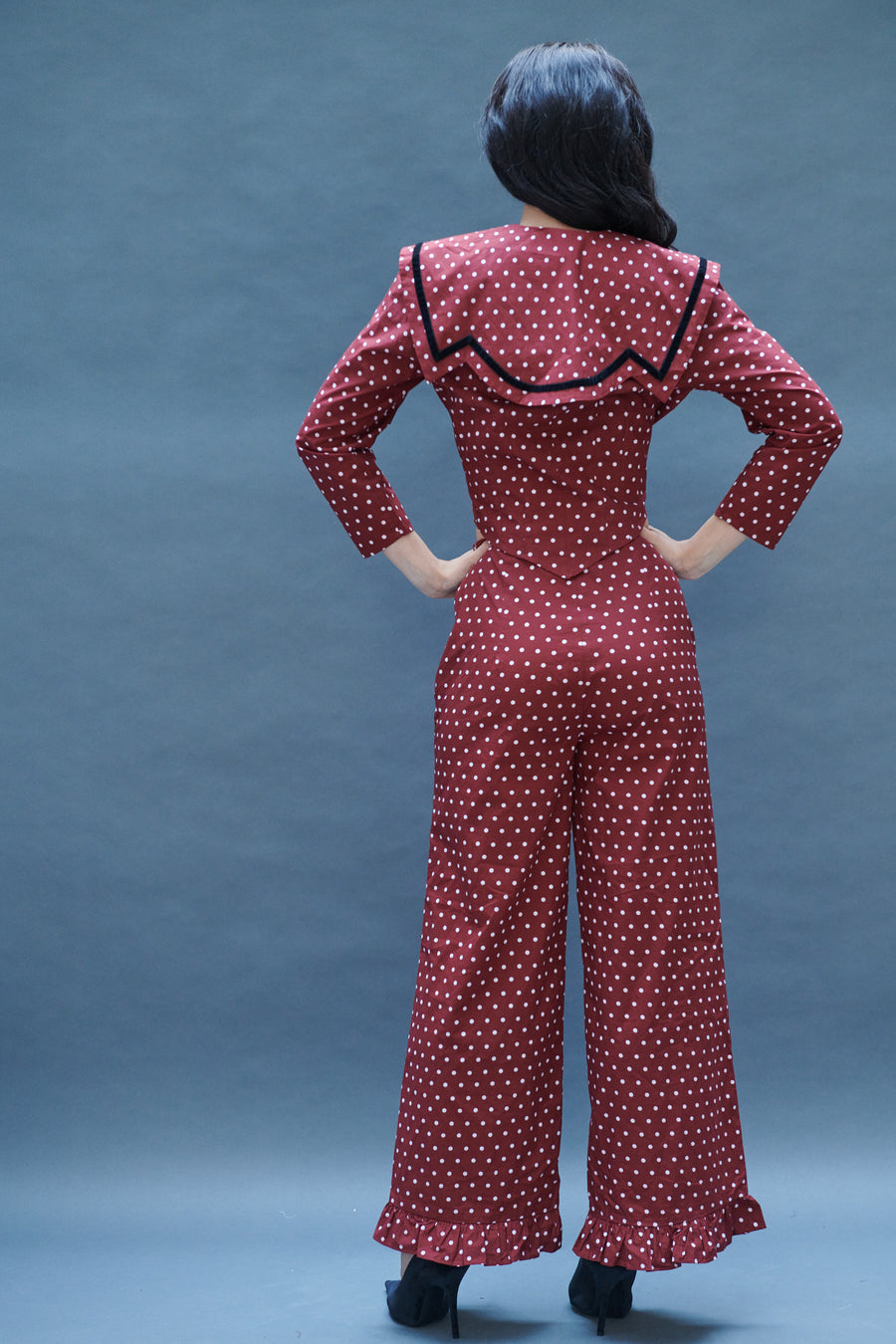 Ruffle Pant in Maroon Dots