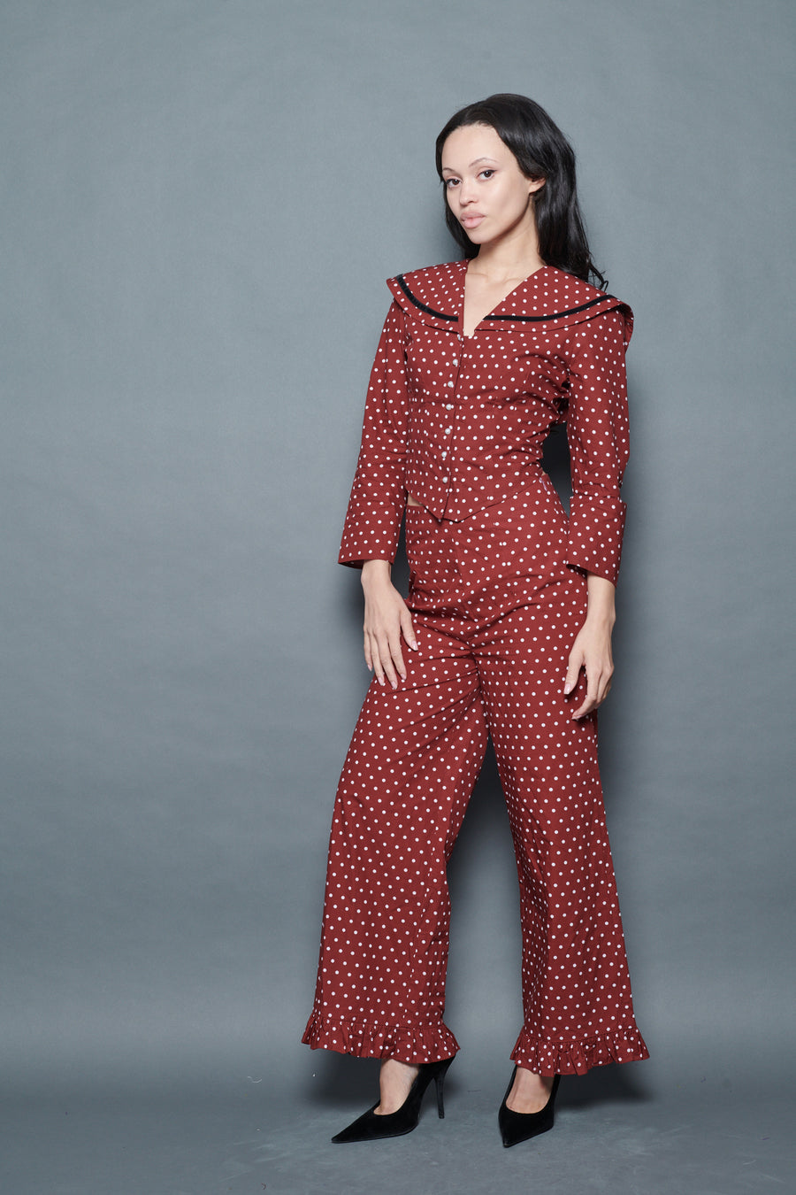 Skipper Blouse in Maroon Dots