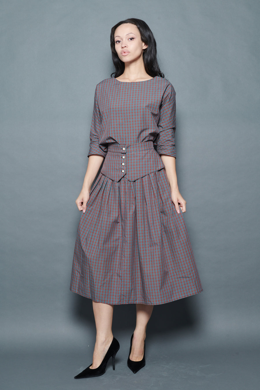 Landa Skirt in Burgundy Tartan