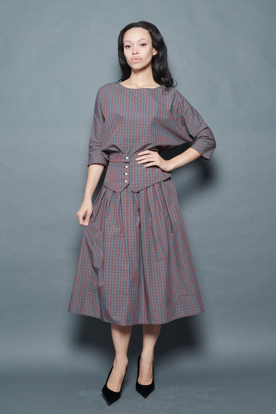 Erin Top in Burgundy Tartan