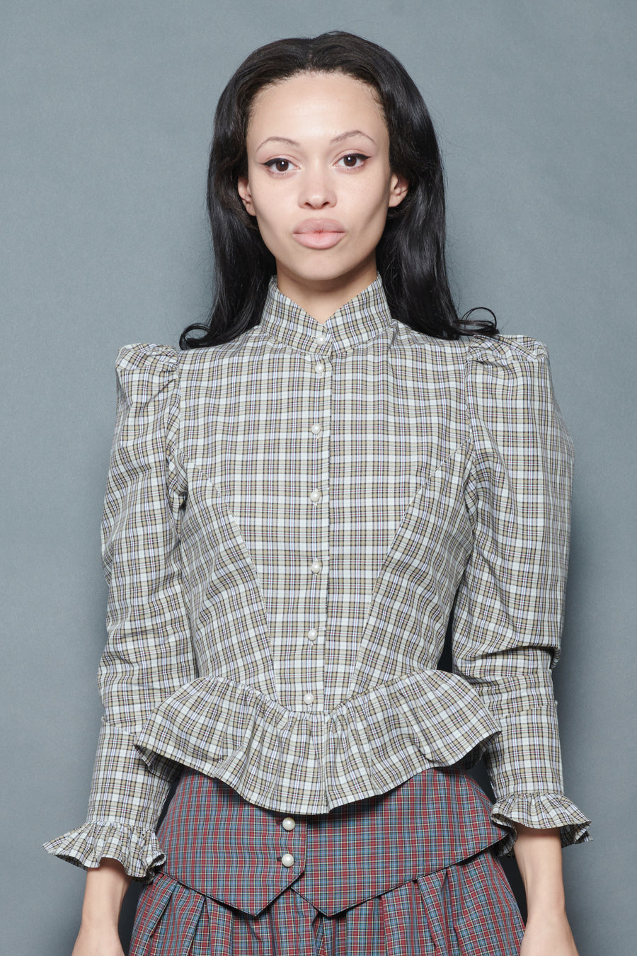 Grace Blouse in Beige Tartan