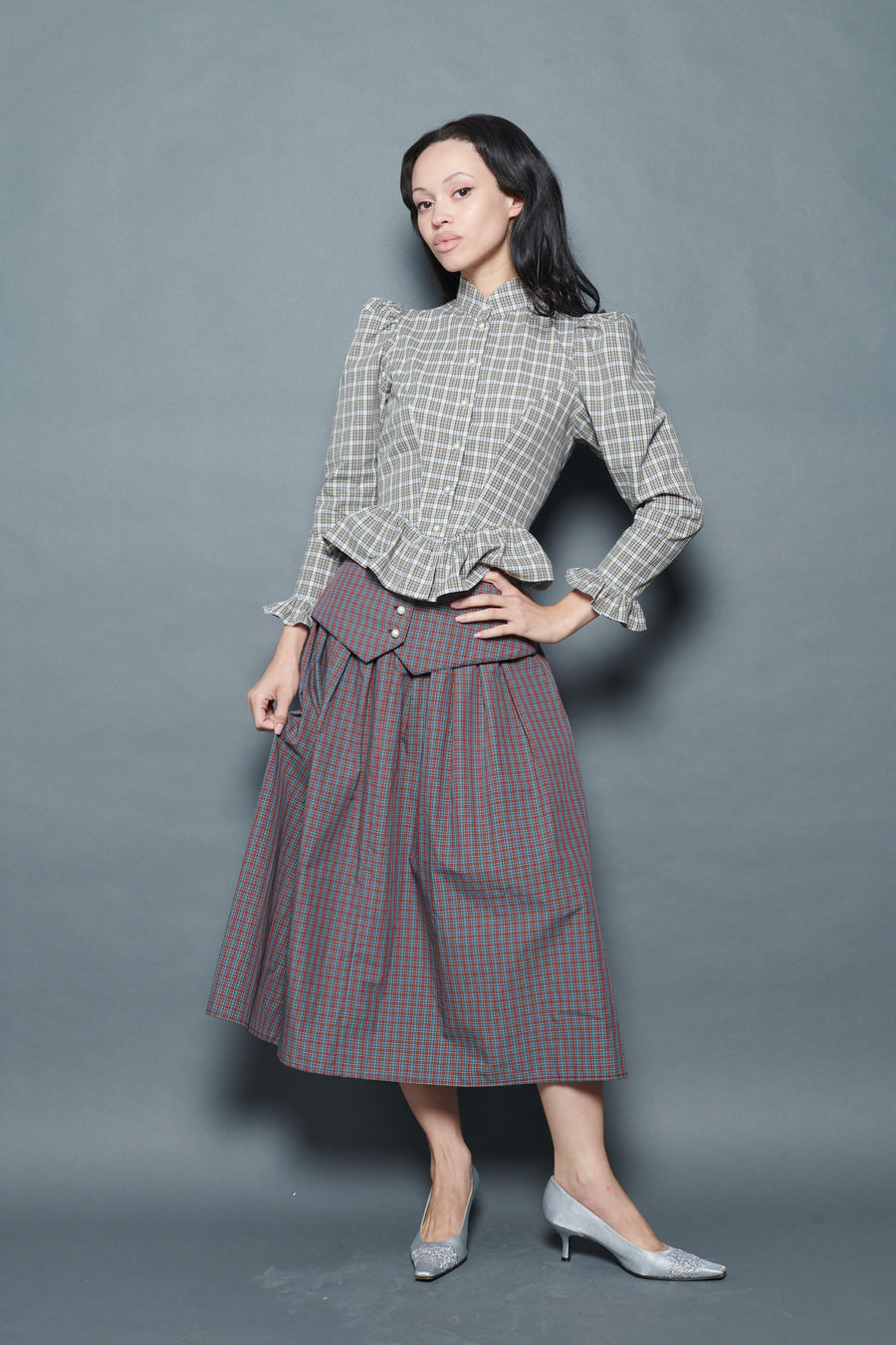 Grace Blouse in Beige Tartan
