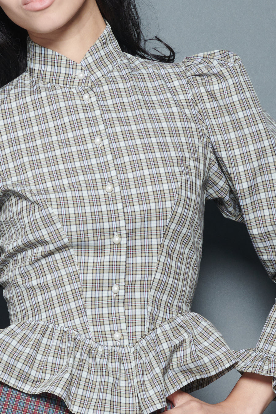 Grace Blouse in Beige Tartan