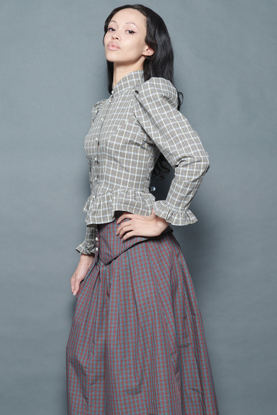 Grace Blouse in Beige Tartan