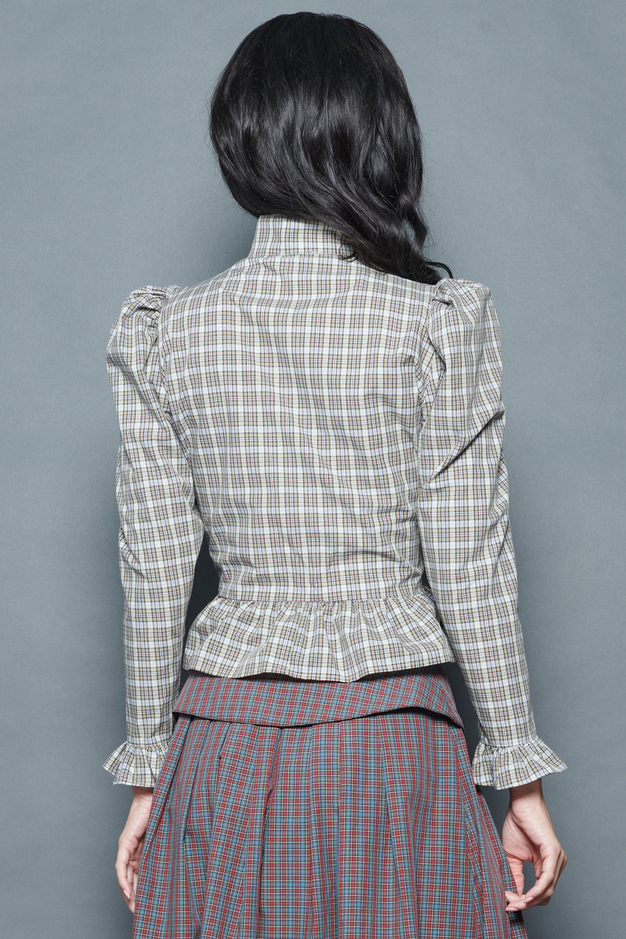 Grace Blouse in Beige Tartan