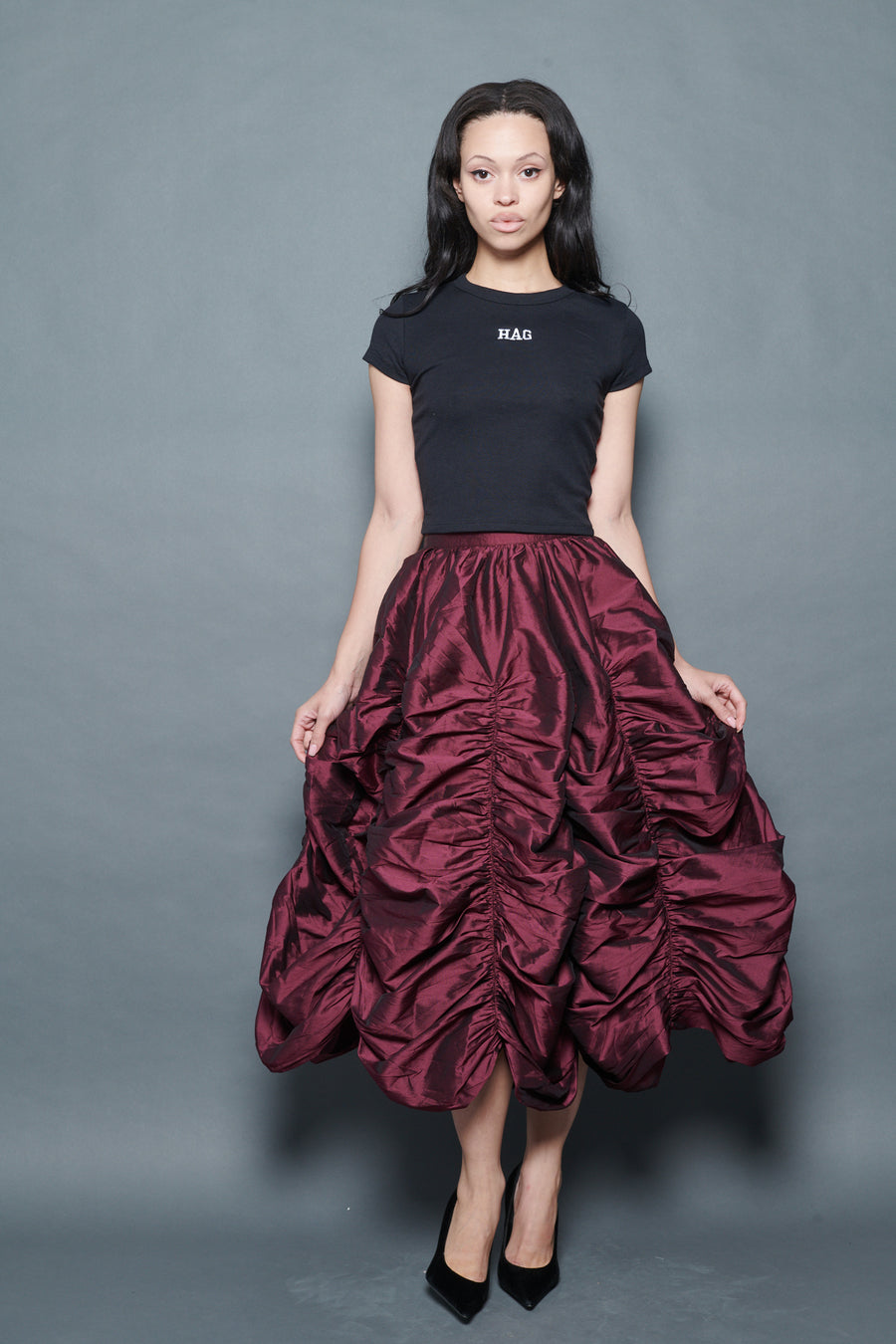 Anja Skirt in Merlot Taffeta