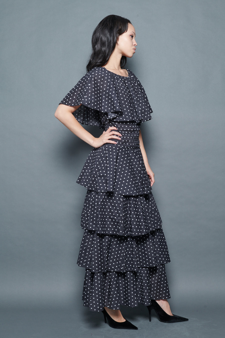 forformo 阪急別注　gathered dressy blouse dot Julia Blouse in Black Dots – BATSHEVA