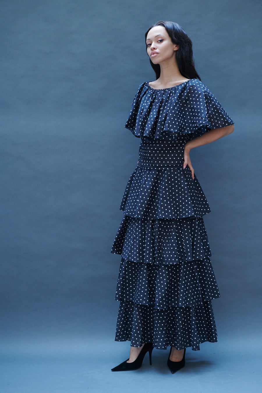 forformo 阪急別注　gathered dressy blouse dot Julia Blouse in Black Dots – BATSHEVA