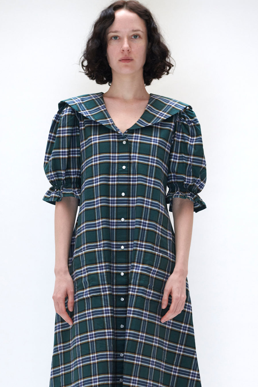Sailor Snap Housedress in Green Plaid