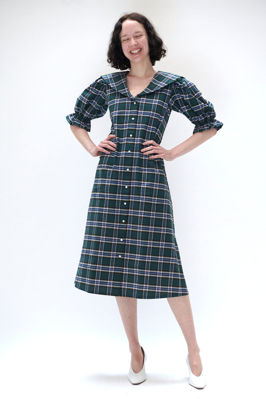 Sailor Snap Housedress in Green Plaid Sailor Snap Housedress in Green Plaid