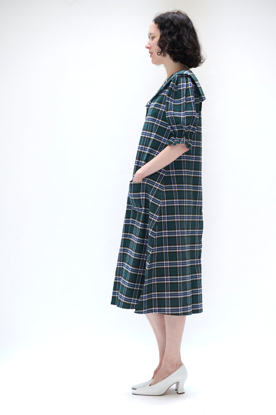 blue and green plaid dress 40s Plaid Puff Sleeve Gown main image 1