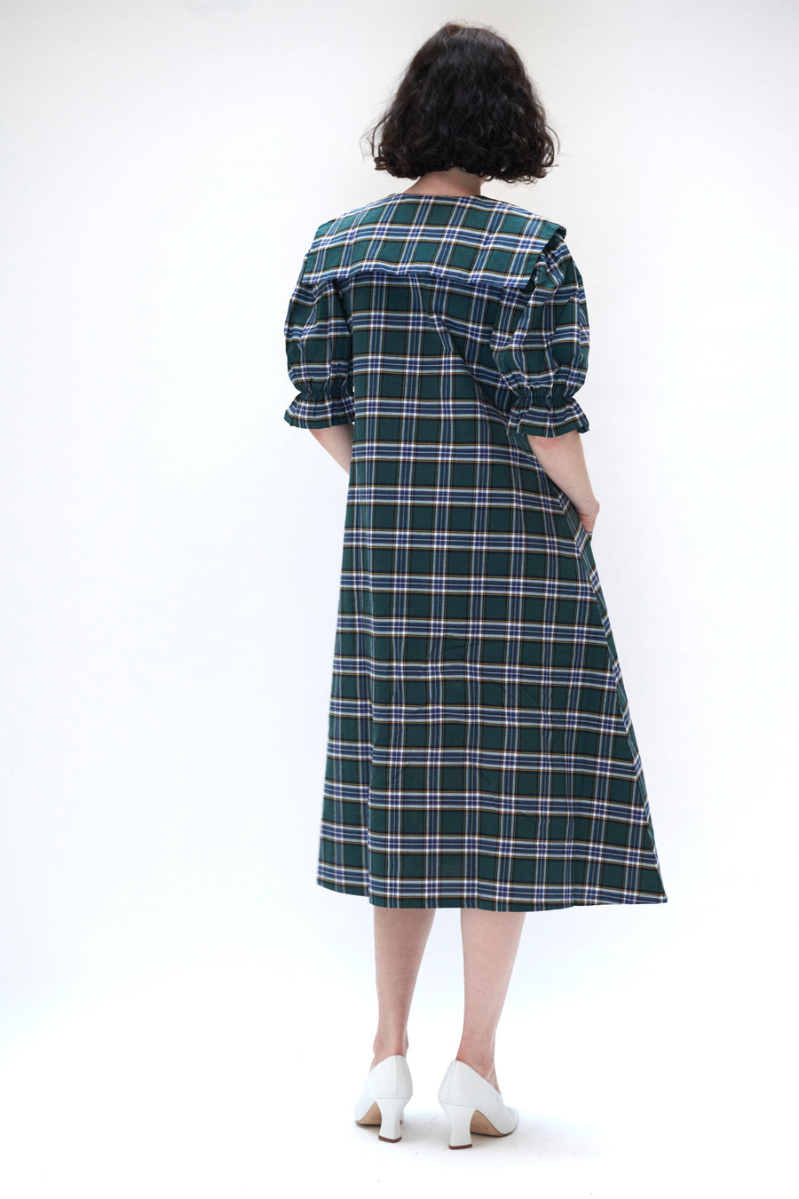 navy blue and green plaid dress Sailor Snap Housedress in Green Plaid