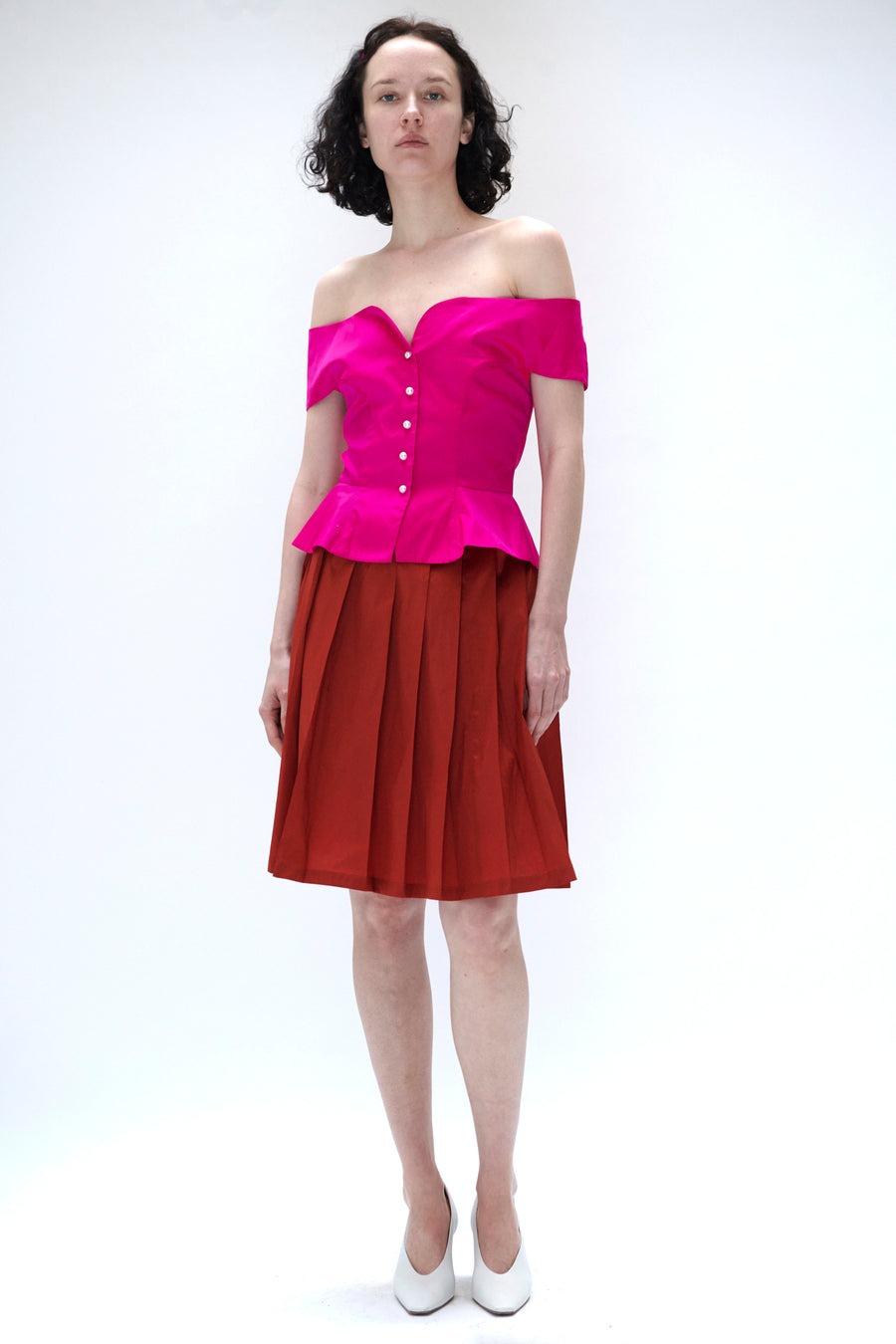 Pleated Skirt in Ginger Taffeta – BATSHEVA