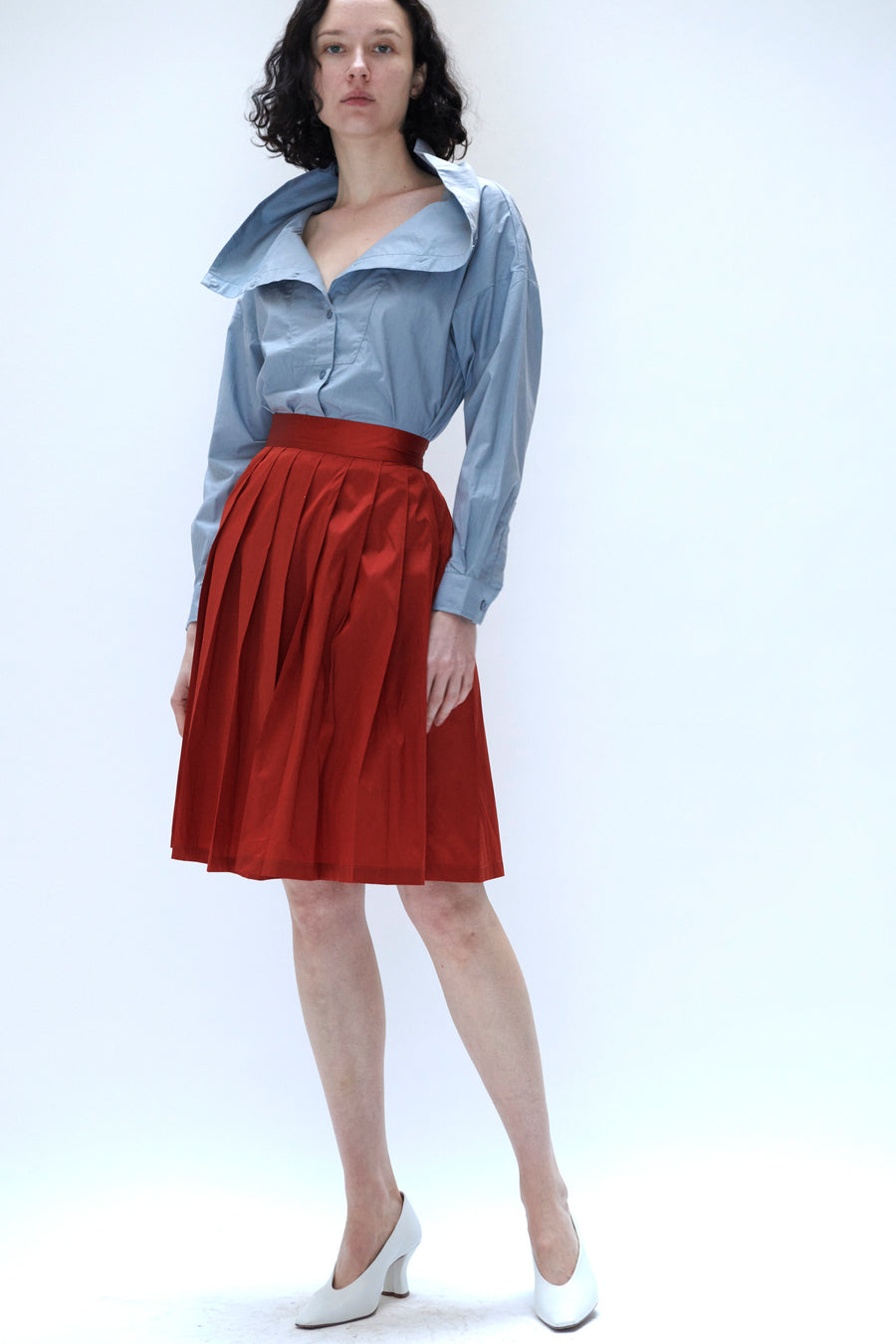Pleated Skirt in Ginger Taffeta – BATSHEVA