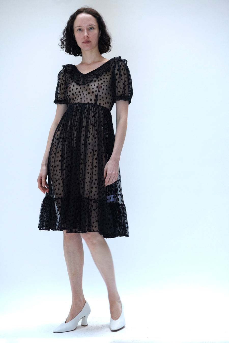 Ruffle May Dress in Black Flocked Star – BATSHEVA