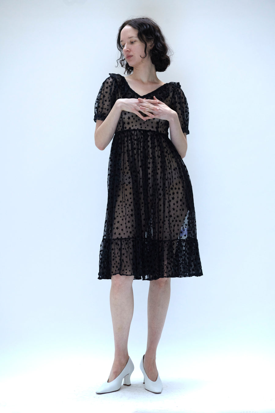Ruffle May Dress in Black Flocked Star – BATSHEVA