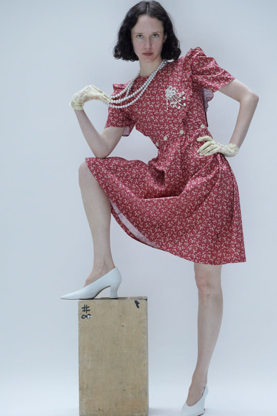 Apron Dress in Red Floral 0 / Red