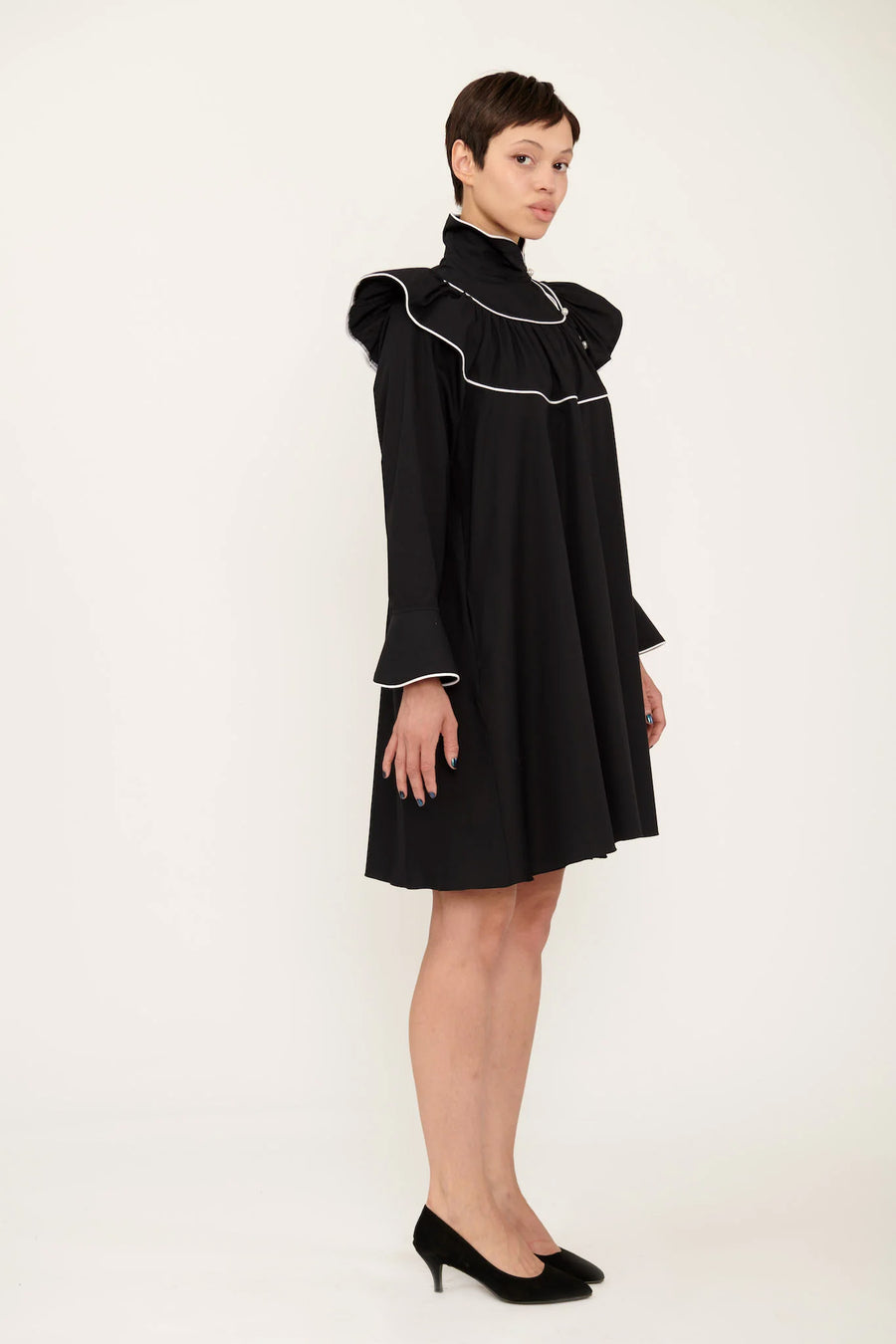 Racquel Dress in Black Cotton Poplin