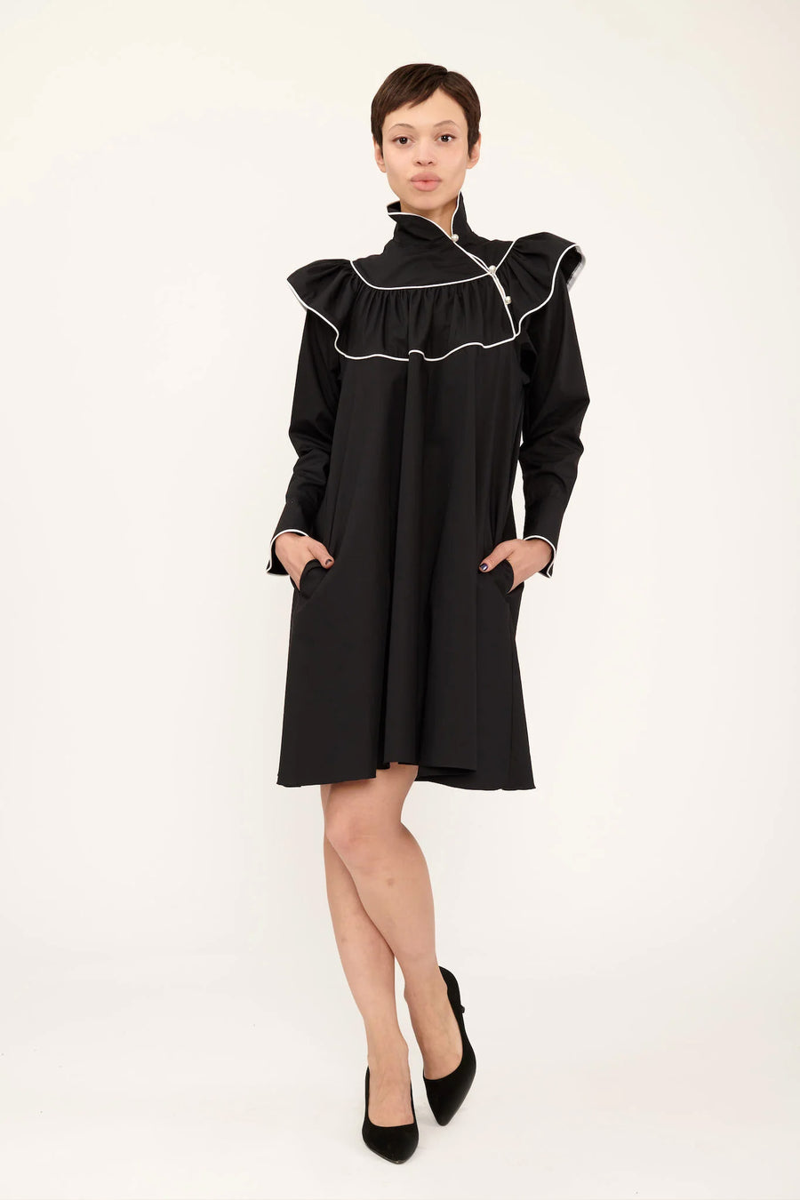 Racquel Dress in Black Cotton Poplin