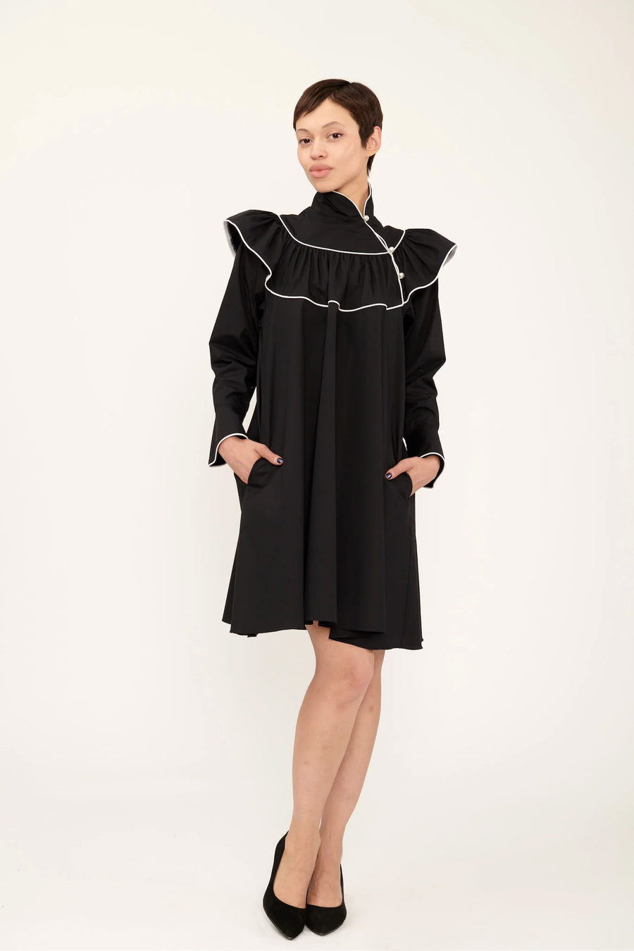 Racquel Dress in Black Cotton Poplin