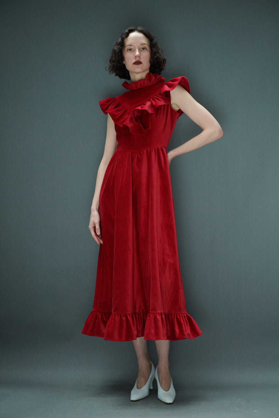 Caroline Dress in Red Velveteen