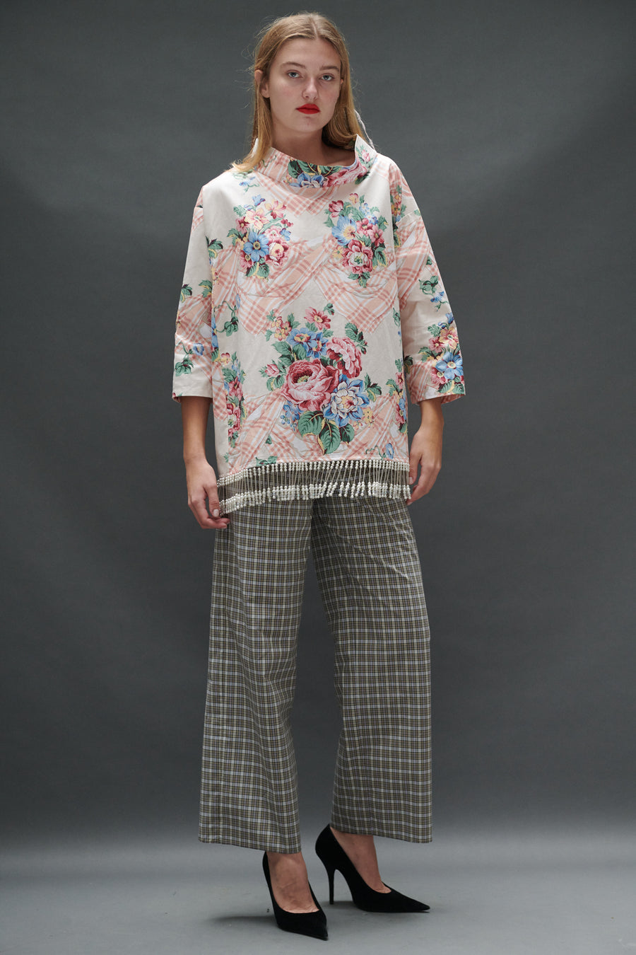 Abigail Coatdress in Trompe L'Oeil Upholstery with Beaded Trim