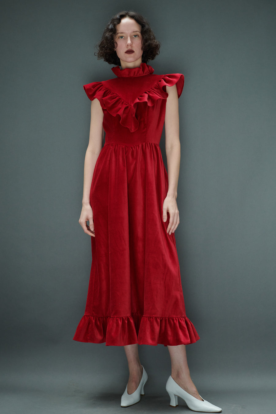 Caroline Dress in Red Velveteen