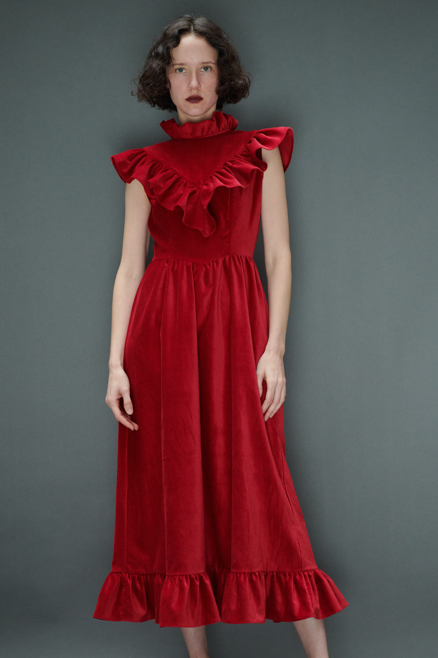 Caroline Dress in Red Velveteen