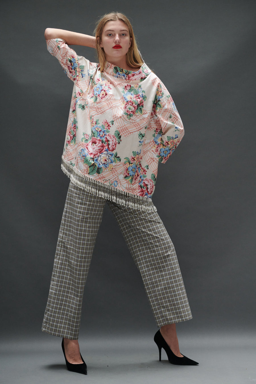 Abigail Coatdress in Trompe L'Oeil Upholstery with Beaded Trim