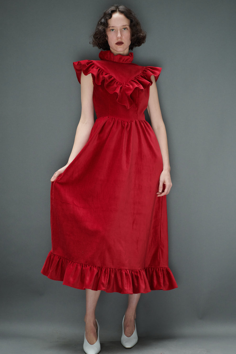 Caroline Dress in Red Velveteen