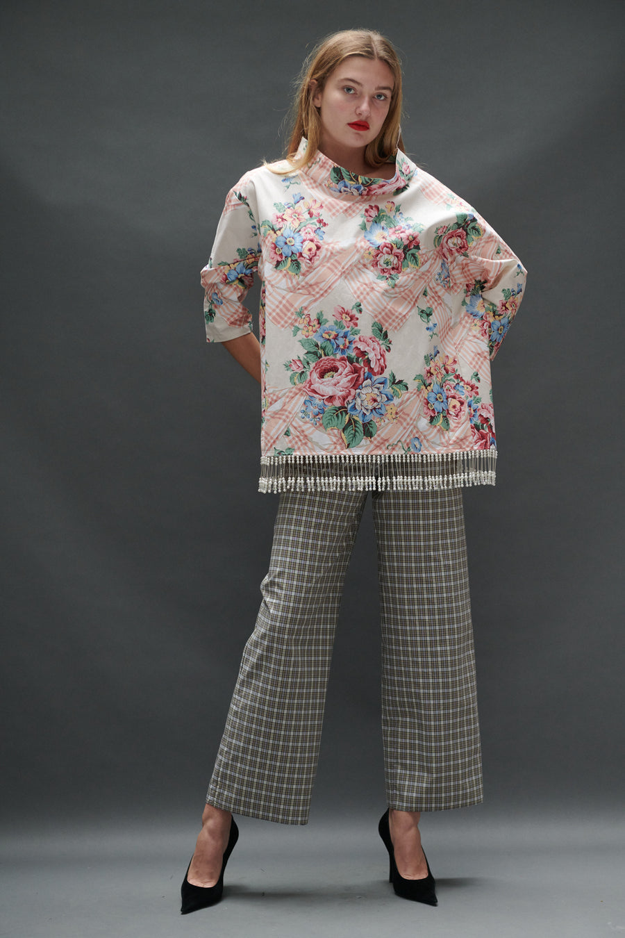 Abigail Coatdress in Trompe L'Oeil Upholstery with Beaded Trim