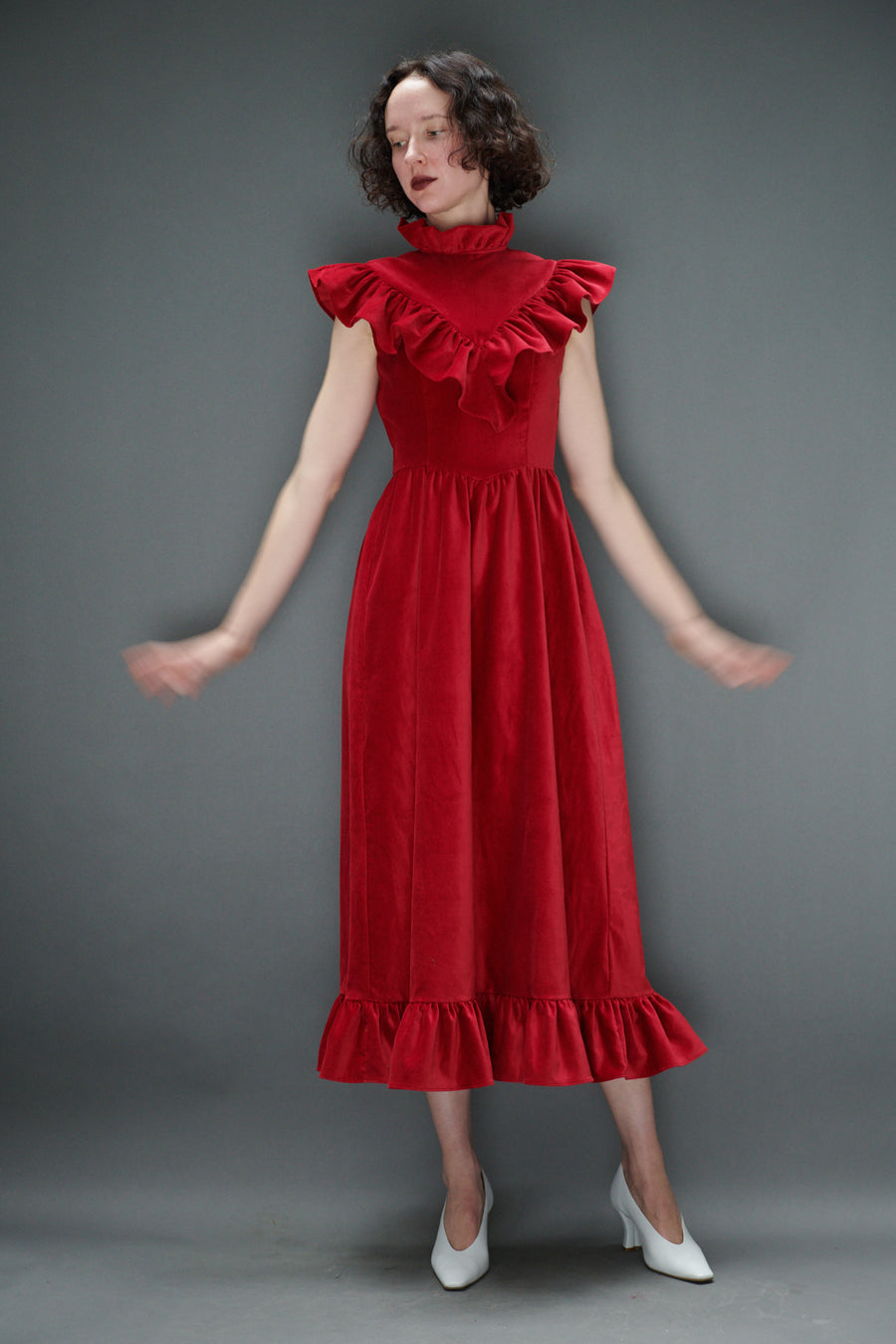 Caroline Dress in Red Velveteen