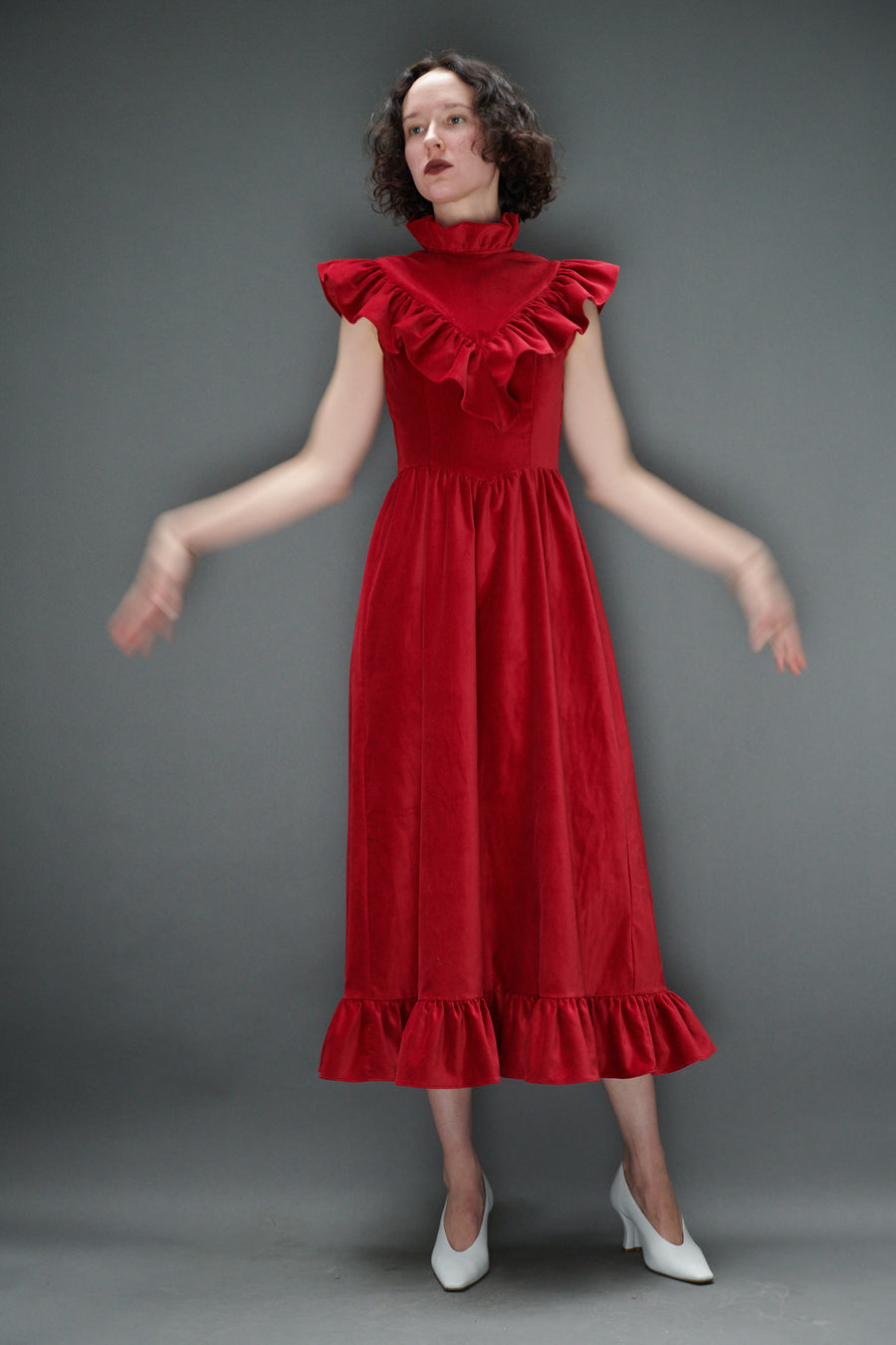 Caroline Dress in Red Velveteen