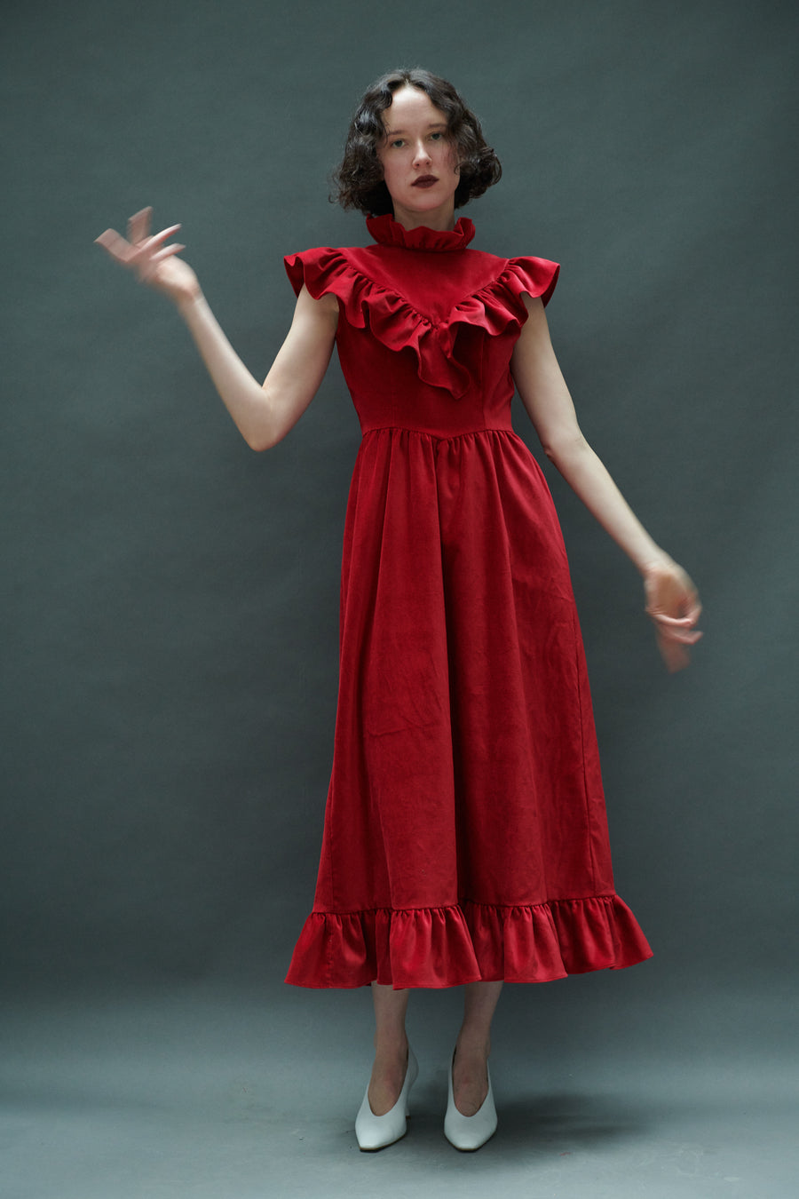 Caroline Dress in Red Velveteen