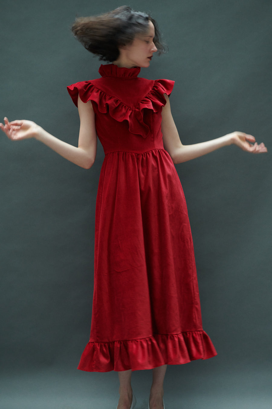 Caroline Dress in Red Velveteen