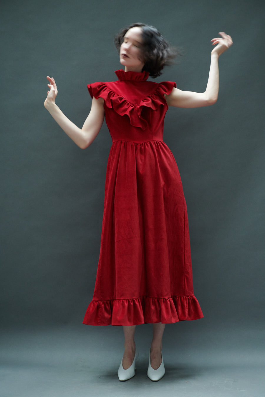 Caroline Dress in Red Velveteen