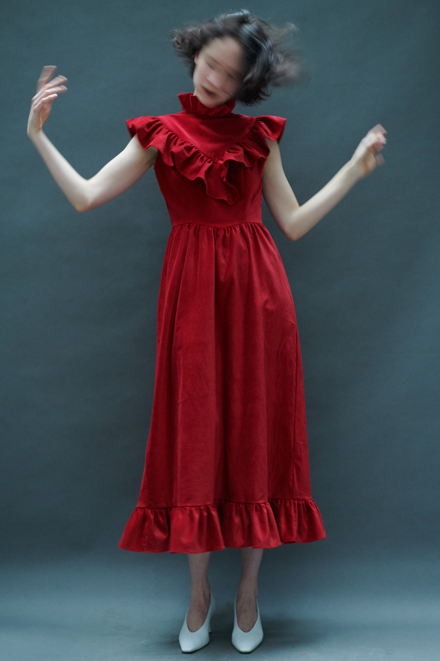 Caroline Dress in Red Velveteen
